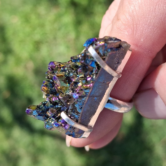 New Titanium Druzy 925 Silver Ring. - Picture 11 of 12